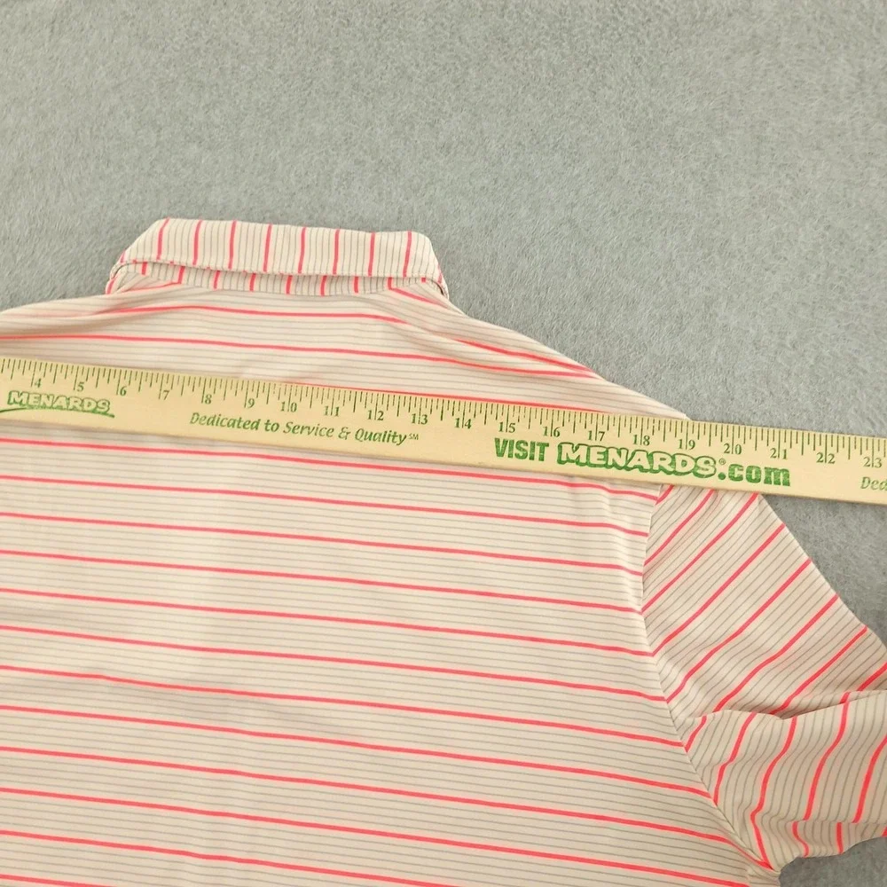Adidas Polo Shirt Mens XL‎ Pink Stripe Golf Performance Stretch Logo Top